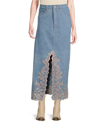 Driftwood Serena Eyelet Floral Embroidered Denim Skirt