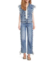 Driftwood Stretch Denim Rounded Collar Lace Bow Vest