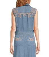 Driftwood Venus Eyelet Floral Embroidered Denim Vest