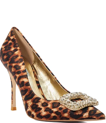 Dune London Aquamarine Leopard Print Jewel Brooch Pumps