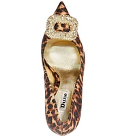 Dune London Aquamarine Leopard Print Jewel Brooch Pumps