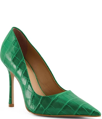 Dune London Bento Crocodile Embossed Leather Dress Pumps