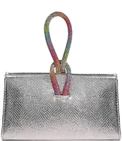 Dune London Brynie Metallic Diamante Rainbow Rhinestone-Loop Clutch