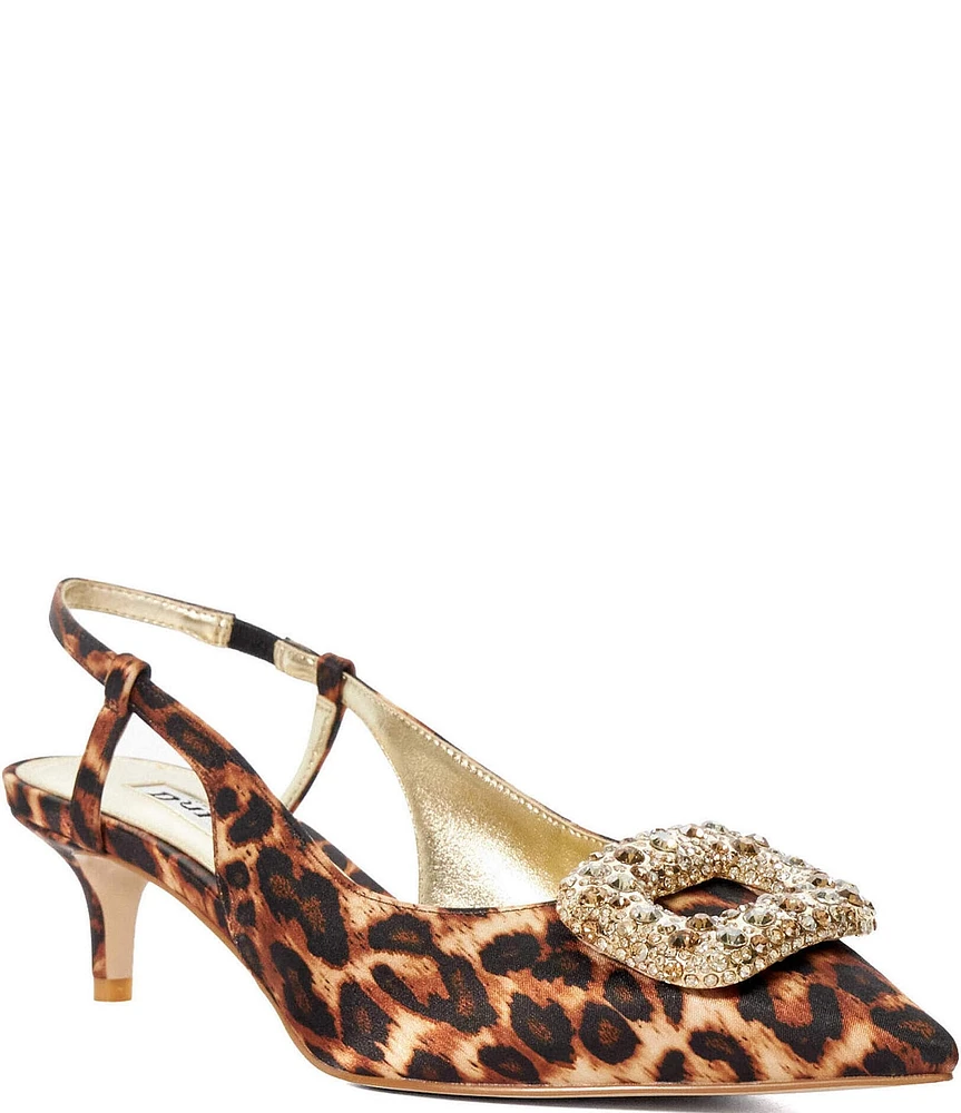 Dune London Centrepiece Leopard Print Embellished Slingback Pumps