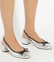 Dune London Classy Metallic Leather Slingback Bow Pumps