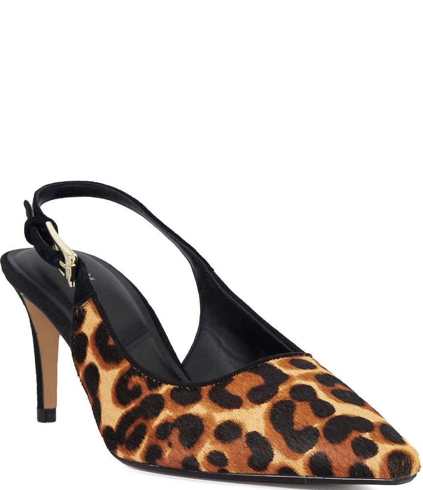 Dune London Closed Leopard Print Calf Hair Sling Pumps