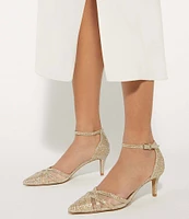 Dune London Composed Rhinestone Metallic and Mesh Ankle Strap Pumps