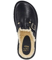 Dune London Gene Leather Faux Shearling Lined Platform Mule Clogs