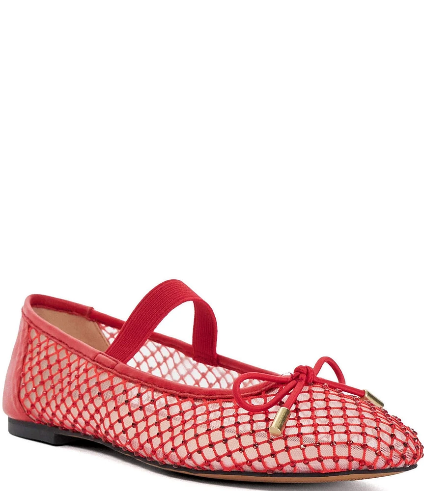 Dune London Happening Rhinestone Fishnet Mesh Ballet Flats