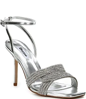 Dune London Marilyn Metallic Rhinestone Embellished Knot Dress Sandals