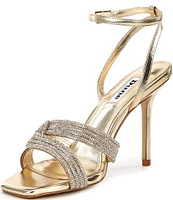 Dune London Marilyn Metallic Rhinestone Embellished Knot Dress Sandals