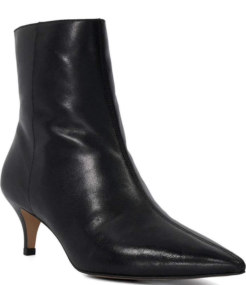 Dune London Offer Leather Pointed Toe Kitten Heel Dress Booties