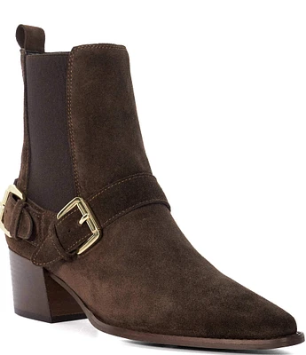 Dune London Panino Suede Buckle Strap Chelsea Booties