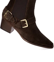 Dune London Panino Suede Buckle Strap Chelsea Booties