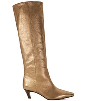 Dune London Slink Metallic Leather Kitten Heel Tall Dress Boots