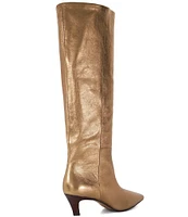 Dune London Slink Metallic Leather Kitten Heel Tall Dress Boots