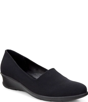 ECCO Felicia Stretch Textile and Leather Slip-On Wedge Loafers