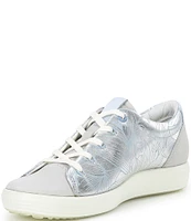 ECCO Soft VII Metallic Leather Lace-Up Floral Floral Sneakers