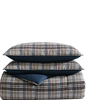 Eddie Bauer Rugged Plaid Brown Micro Suede Reversible Comforter Mini Set