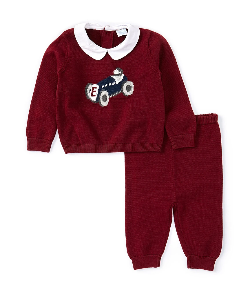 Edgehill Collection Baby Boys 3-24 Months Long Sleeve Flutter Collar Sweater Car Shirt & Pants Set