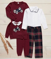 Edgehill Collection Baby Boys 3-24 Months Long Sleeve Flutter Collar Sweater Car Shirt & Pants Set