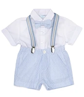 Edgehill Collection Baby Boys 3-24 Months Stripe Button-Front Shirt & Linen Suspender Shorts 2-Piece Set
