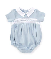 Edgehill Collection Baby Boys Newborn-9 Months Collared Neckline Short Sleeve Solid Smocked Bubble