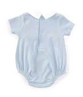 Edgehill Collection Baby Boys Newborn-9 Months Collared Neckline Short Sleeve Solid Smocked Bubble