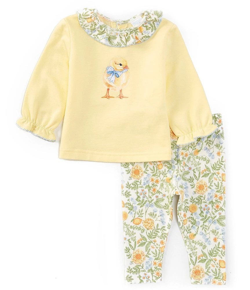 Edgehill Collection Baby Girls 3-24 Months Knit Duckling Long Sleeve Sweat Shirt & Leggings Set