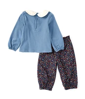 Edgehill Collection Baby Girls 12-24 Months Peter Pan Long Sleeve Top & Floral Pants Set