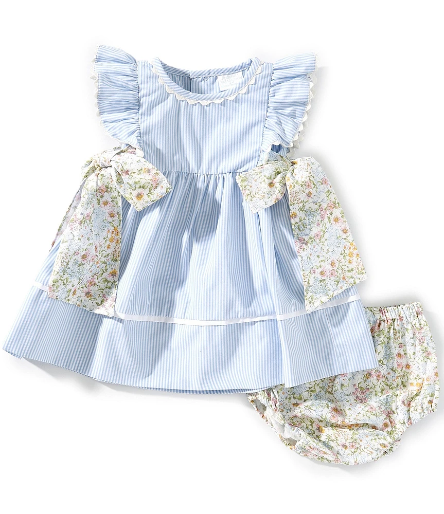Edgehill Collection Baby Girls 3-12 Month Floral Side-Tie Sleeveless Stripe Dress