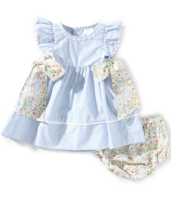 Edgehill Collection Baby Girls 3-12 Month Floral Side-Tie Sleeveless Stripe Dress