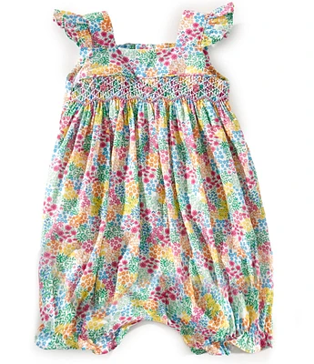Edgehill Collection Baby Girls 3-24 Months Floral Print Sleeveless Smocked Ruffle Romper
