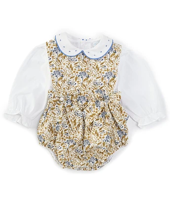 Edgehill Collection Baby Girls 3-24 Months Long Sleeve Woven Ruffle Collar Printed Bubble