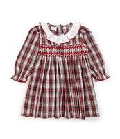 Edgehill Collection Baby Girls 3-24 Months Longs Sleeve Peter Pan Smocked Christmas Plaid Dress