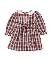 Edgehill Collection Baby Girls 3-24 Months Longs Sleeve Peter Pan Smocked Christmas Plaid Dress