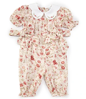 Edgehill Collection Baby Girls 3-24 Months Peter Pan Floral Print Short Sleeve Bow Romper