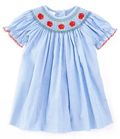 Edgehill Collection Baby Girls 3-24 Months Round Neck Smocked Apple Bishop Dress