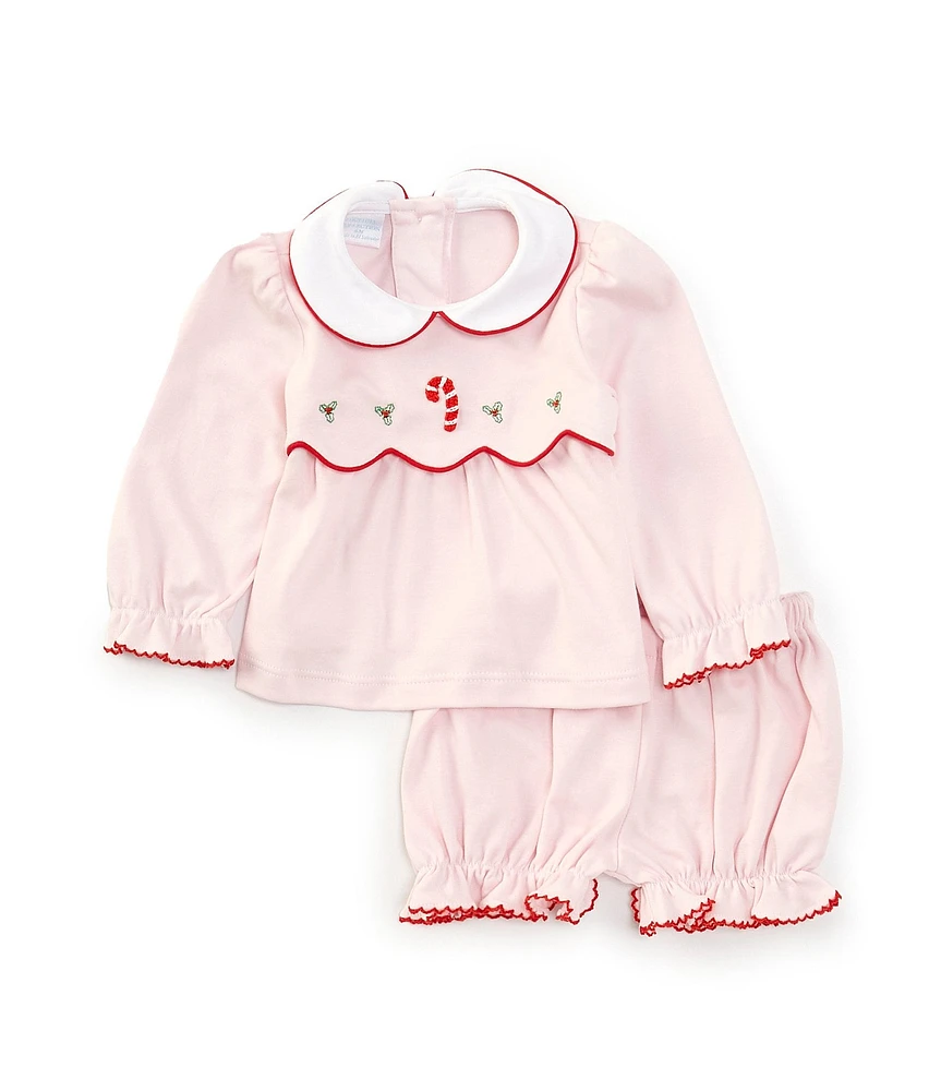 Edgehill Collection Baby Girls 3-24 Months Scalloped Waist Embroidered Candy Cane Dress