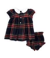 Edgehill Collection Baby Girls 3-24 Months Short Sleeve Peter Pan Collar Plaid Dress