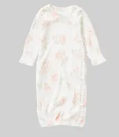 Edgehill Collection Baby Girls Newborn - 6 Months Long Sleeve Large Floral Print Gown