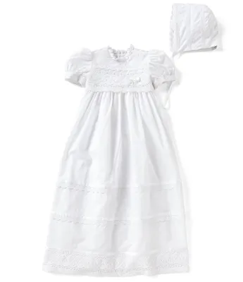 Edgehill Collection Baby Girls Newborn-12 Months Victorian Christening Gown & Matching Bonnet Set