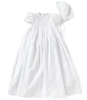 Edgehill Collection Baby Girls Newborn-12 Months Smocked Christening Gown & Matching Bonnet Set