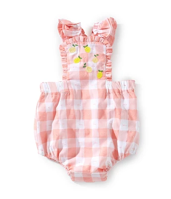 Edgehill Collection Baby Girls Newborn-24 Months Embroidered Lemons Gingham Bubble