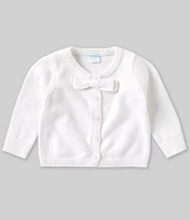 Edgehill Collection Baby Girls Newborn-24 Months Round Neck Bow Detail Long Sleeve Cardigan