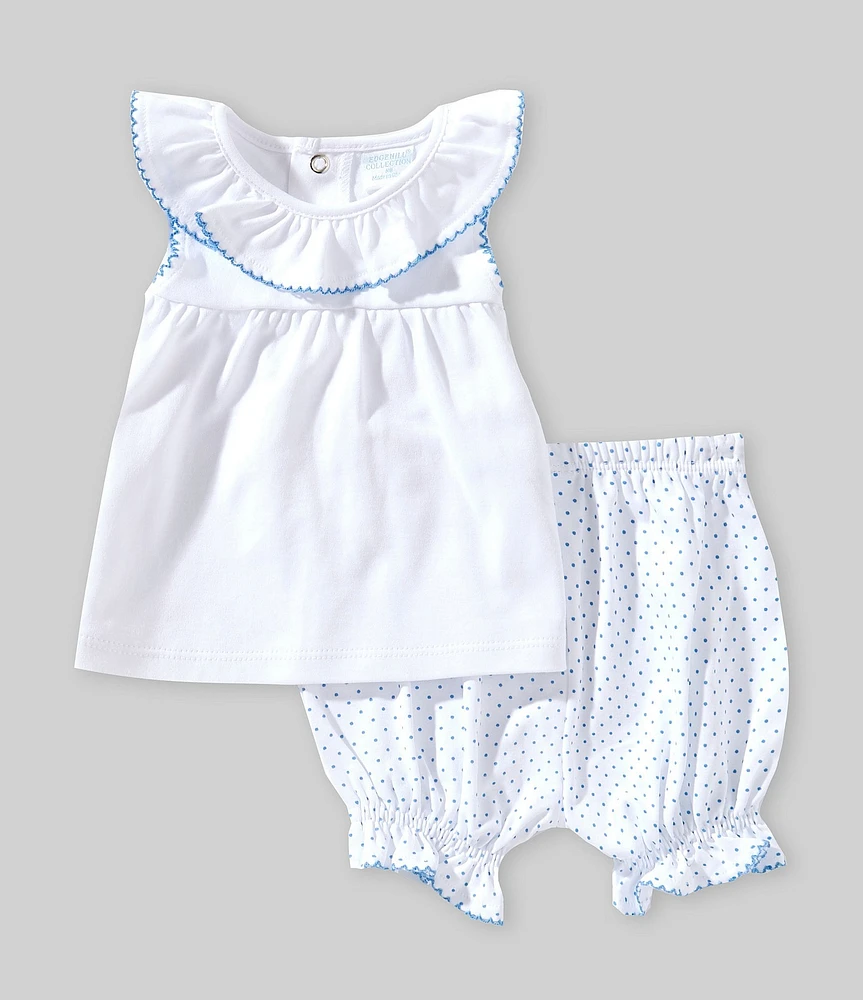 Edgehill Collection Baby Girls Ruffle Neck Short Sleeve Top & Polka Dot Shorts Set