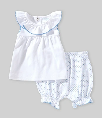 Edgehill Collection Baby Girls Ruffle Neck Short Sleeve Top & Polka Dot Shorts Set