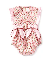 Edgehill Collection Baby Girls Newborn-24 Months Sleeveless Cherry Print Side Bow Bubble Romper