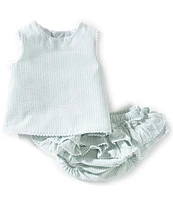 Edgehill Collection Baby Girls Newborn-24 Months Woven Seersucker Stripe Top & Ruffle Diaper Set