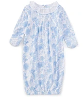 Edgehill Collection Baby Girls Newborn-6 Months Ruffle Collar Long Sleeve Toile Print Gown